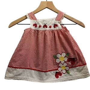 Youngland Red and White Gingham Dress with Ladybug Design